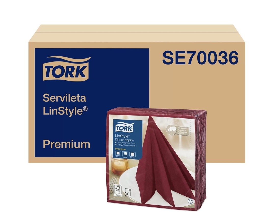SERVILLETA PREMIUM LINSTYLE BURDEO 12 Paq. x 50 unid 39x39 cm - TORK SE70036