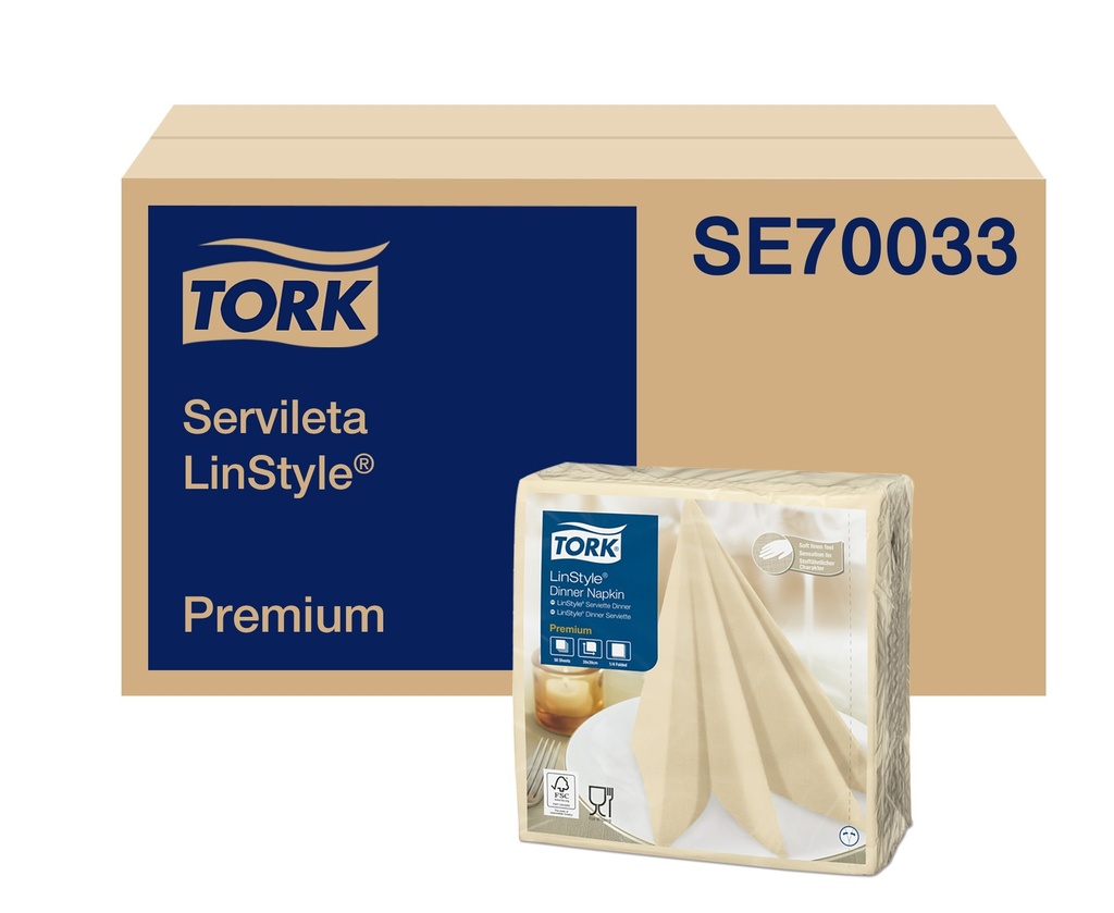 SERVILLETA PREMIUM LINSTYLE CREMA 12 Paq. x 50 unid 39x39CM SE70033