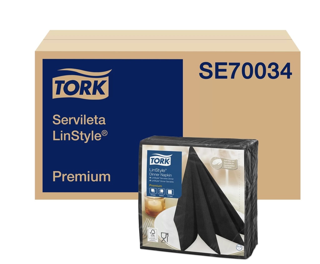 SERVILLETA PREMIUM LINSTYLE NEGRA 12 Paq. x 50 unid 39x39 cm - TORK SE70034