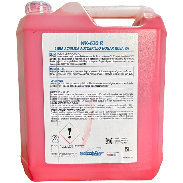 CERA ACRILICA AUTOBRILLO HOGAR ROJA (9%) 5 L - WINKLER