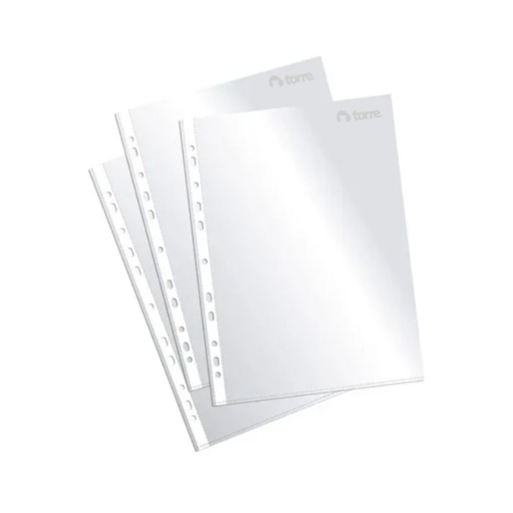 FUNDA PLÁSTICA ARCHIVADOR TRANSPARENTE TAMAÑO CARTA LOMO BLANCO 100 unid - TORRE