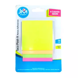 [OF91JM108] NOTA ADHESIVA PAPEL MULTICOLOR = 4 COLORES NEÓN 75-76X75-76MM 100 hojas 1 unid
