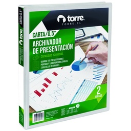 [OF91TR154] ARCHIVADOR VINIL BLANCO S/DISEÑO CARTA ANILLOS 120 hojas (0,5") 1 unid - TORRE