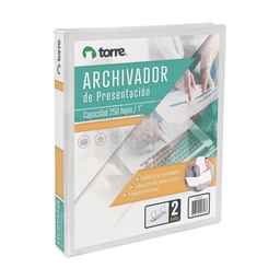 [OF91TR155] ARCHIVADOR VINIL BLANCO S/DISEÑO CARTA ANILLOS 250 hojas (1") 1 unid - TORRE
