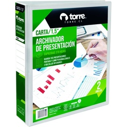 [OF91TR156] ARCHIVADOR VINIL BLANCO S/DISEÑO CARTA ANILLOS 370 hojas (1,5") 1 unid - TORRE