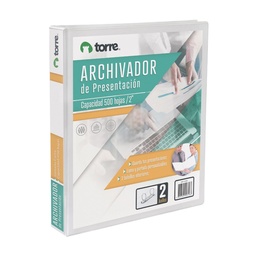 [OF91TR159] ARCHIVADOR VINIL BLANCO S/DISEÑO OFICIO ANILLOS 500 hojas (2") 1 unid - TORRE
