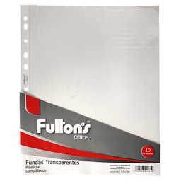 [OF91PR148] FUNDA PLÁSTICA ARCHIVADOR TRANSPARENTE OFICIO LOMO BLANCO 10 unid - FULLTONS